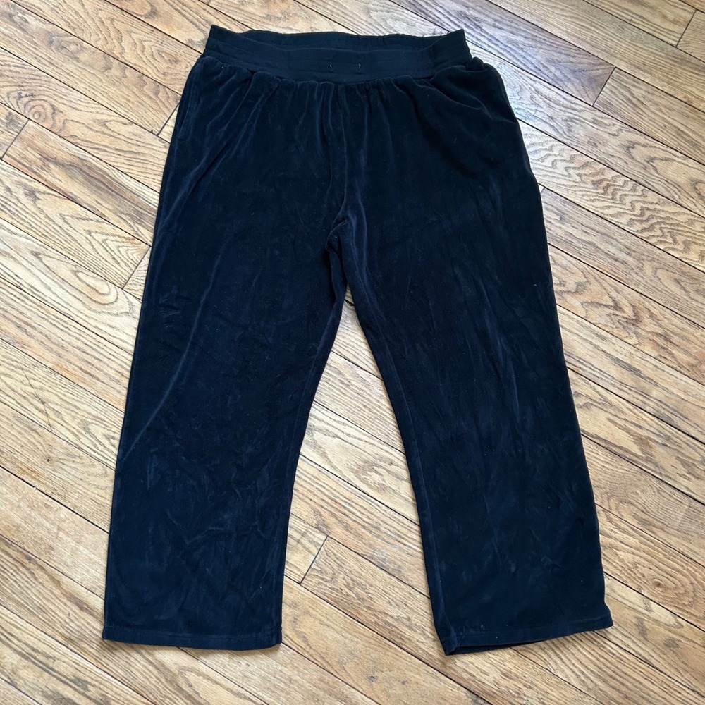 Royale Lady Y2K Black Velour Lounge Pants Plus Size 3X‎ Wide Leg Elastic Waist